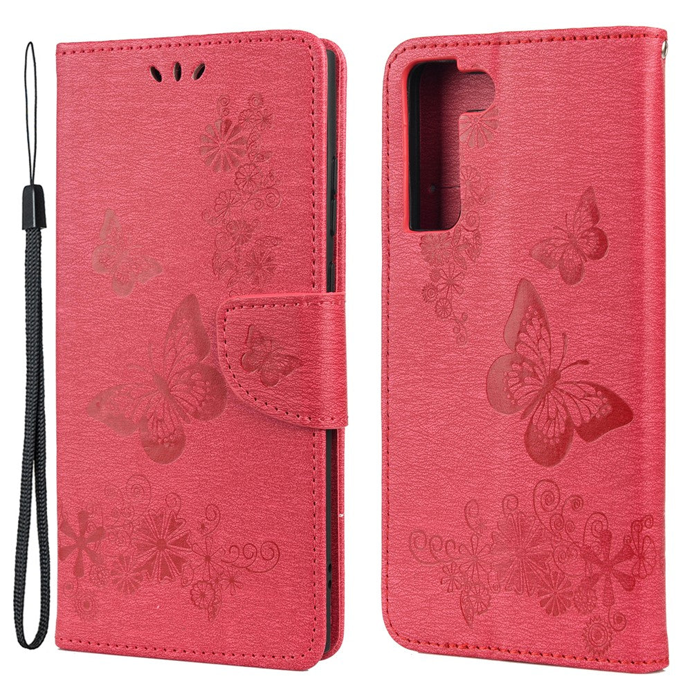 Plånboksfodral i läder med tryck av fjärilsblomma för Samsung Galaxy S22+ 5G
