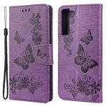 Plånboksfodral i läder med tryck av fjärilsblomma för Samsung Galaxy S22+ 5G