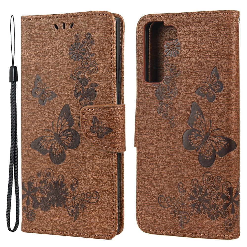 Plånboksfodral i läder med tryck av fjärilsblomma för Samsung Galaxy S22+ 5G