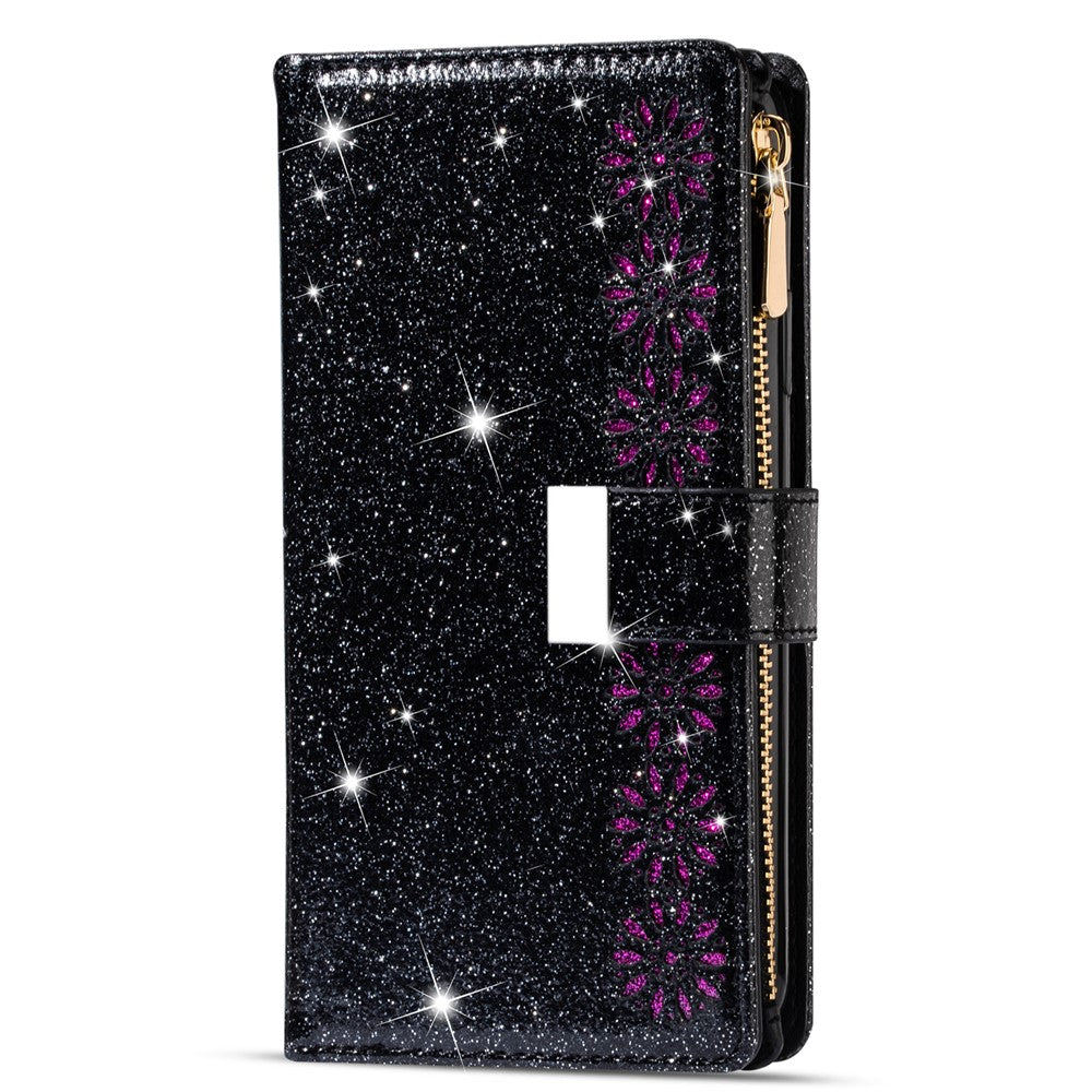 Glittery Starry Style Laser Carving Magnetic Closure Zipper Wallet Stand Protective Leather Phone Case for Samsung Galaxy Z Fold3 5G