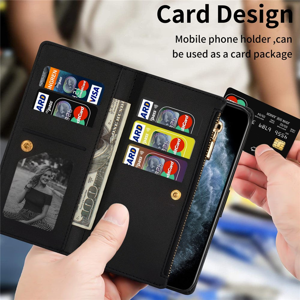 Glittery Starry Style Laser Carving Magnetic Closure Zipper Wallet Stand Protective Leather Phone Case for Samsung Galaxy Z Fold3 5G