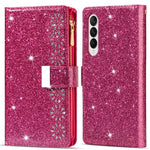 Glittery Starry Style Laser Carving Magnetic Closure Zipper Wallet Stand Protective Leather Phone Case for Samsung Galaxy Z Fold3 5G