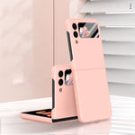 Anti-Drop PU Leather Coated Hard PC Back Phone Case with Tempered Glass Screen Protector for Samsung Galaxy Z Flip3 5G