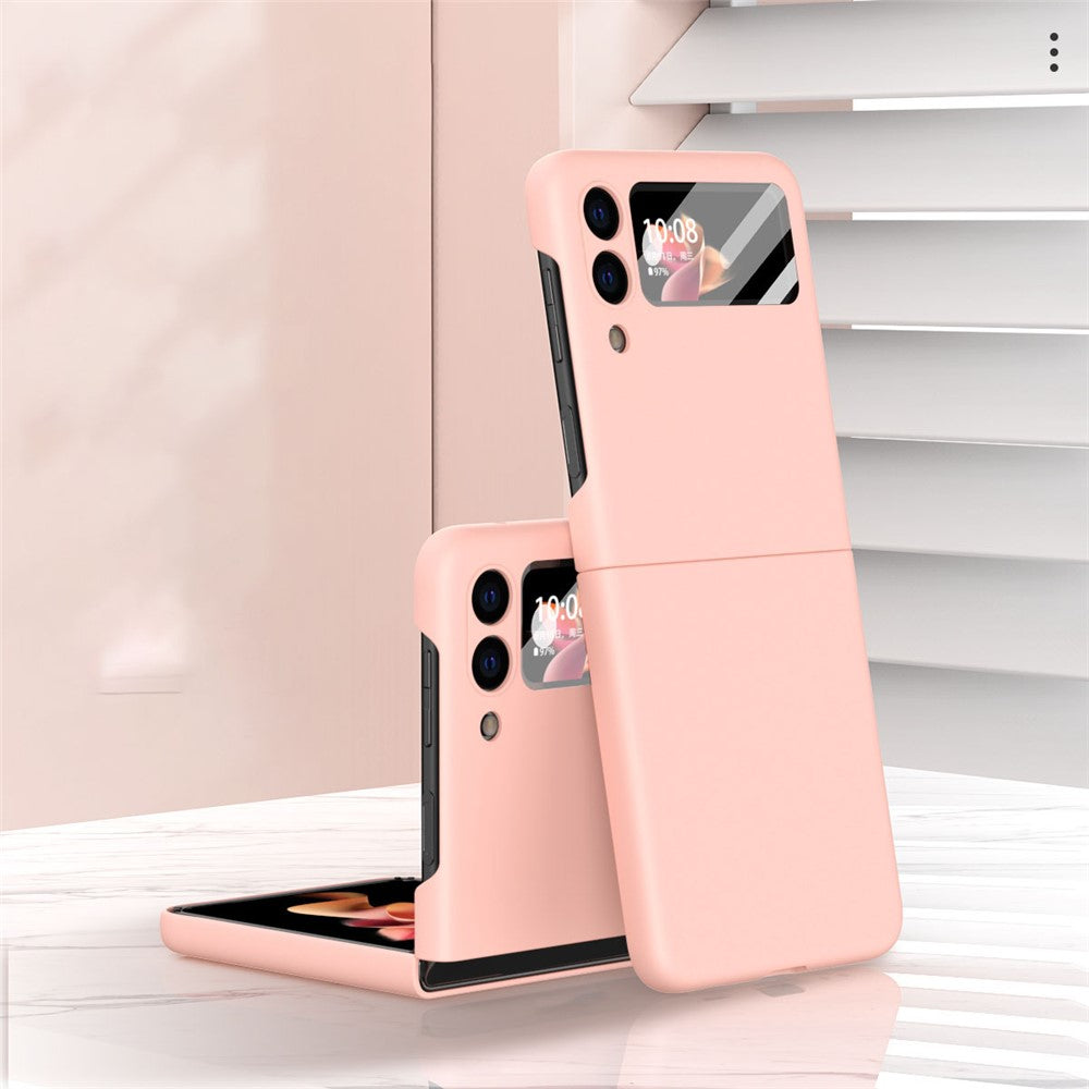 Anti-Drop PU Leather Coated Hard PC Back Phone Case with Tempered Glass Screen Protector for Samsung Galaxy Z Flip3 5G