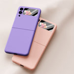 Anti-Drop PU Leather Coated Hard PC Back Phone Case with Tempered Glass Screen Protector for Samsung Galaxy Z Flip3 5G