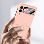 Anti-Drop PU Leather Coated Hard PC Back Phone Case with Tempered Glass Screen Protector for Samsung Galaxy Z Flip3 5G