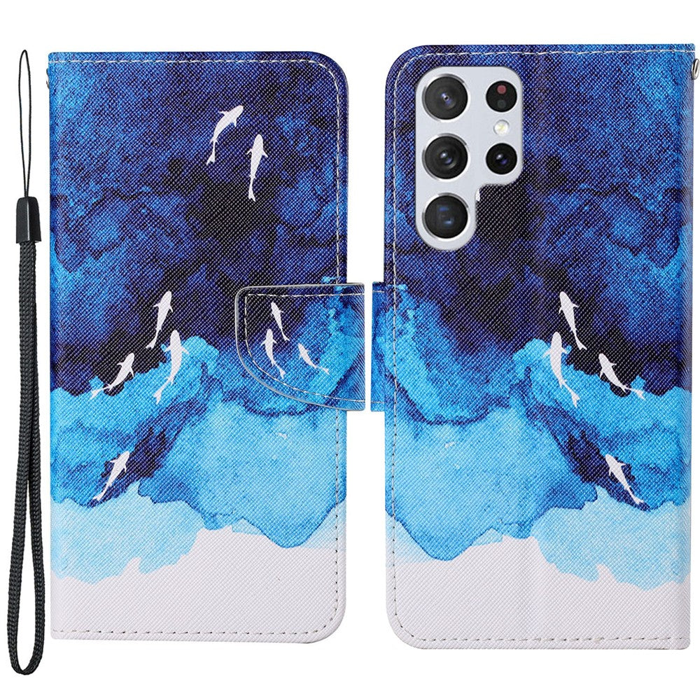 Full Body Protection Cross Texture Pattern Printing PU Leather Phone Case Shell with Stand Wallet for Samsung Galaxy S22 Ultra 5G