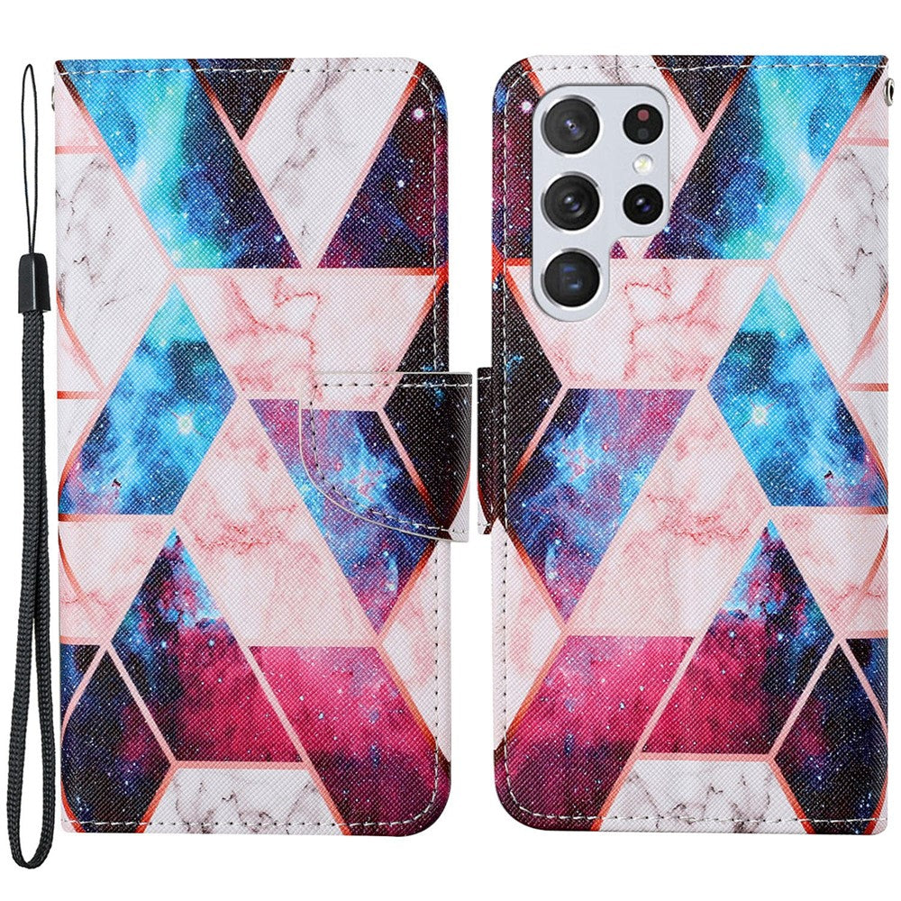 Full Body Protection Cross Texture Pattern Printing PU Leather Phone Case Shell with Stand Wallet for Samsung Galaxy S22 Ultra 5G