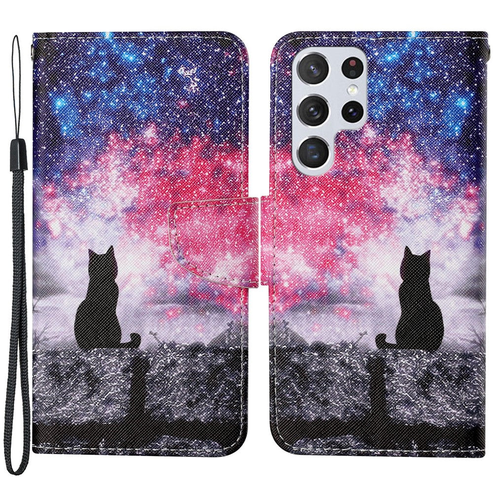 Full Body Protection Cross Texture Pattern Printing PU Leather Phone Case Shell with Stand Wallet for Samsung Galaxy S22 Ultra 5G