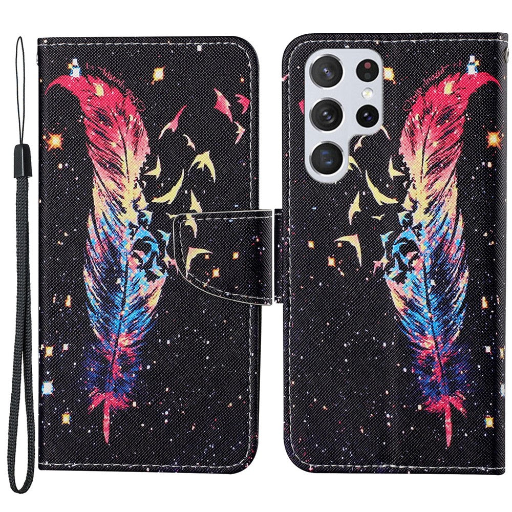 Full Body Protection Cross Texture Pattern Printing PU Leather Phone Case Shell with Stand Wallet for Samsung Galaxy S22 Ultra 5G