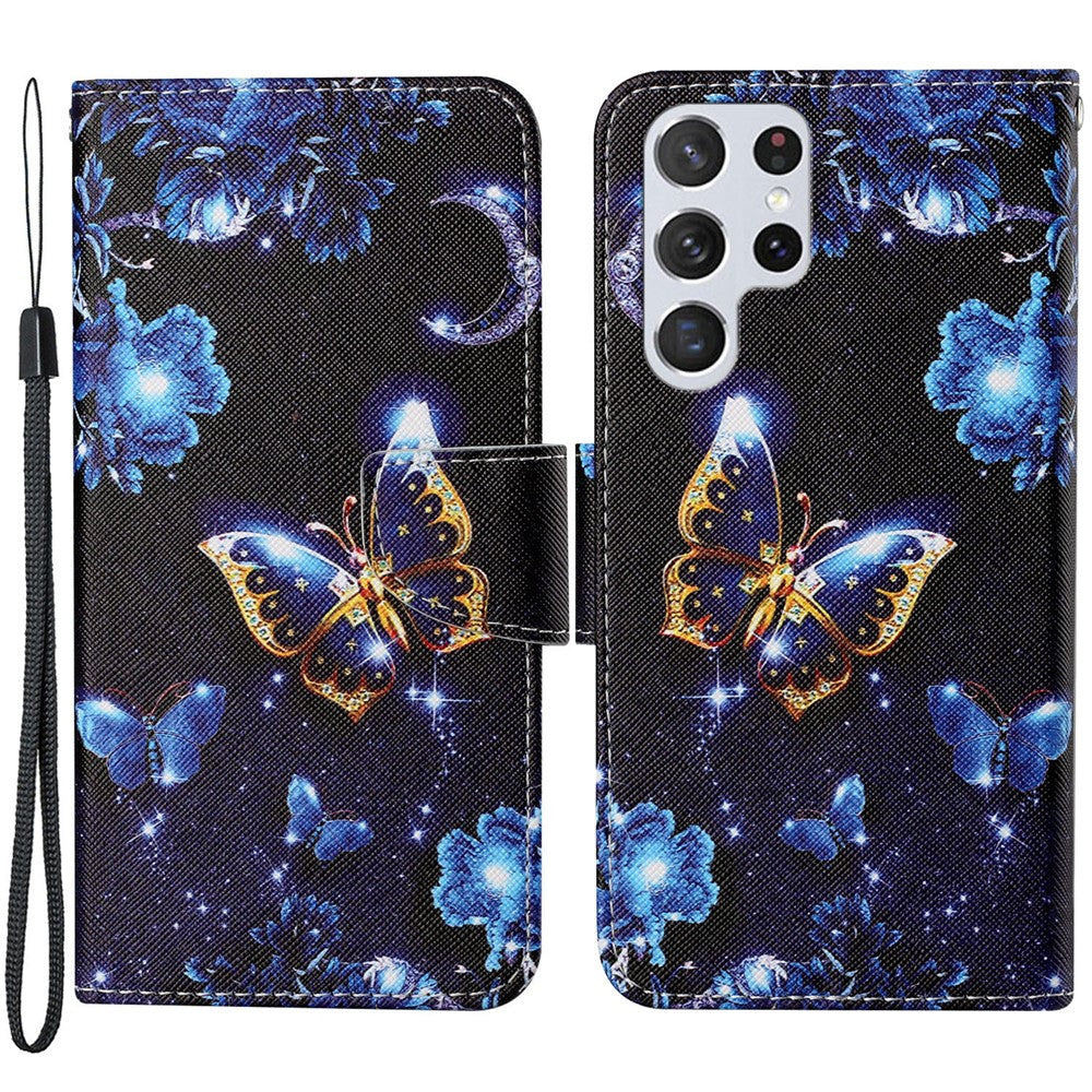 Full Body Protection Cross Texture Pattern Printing PU Leather Phone Case Shell with Stand Wallet for Samsung Galaxy S22 Ultra 5G