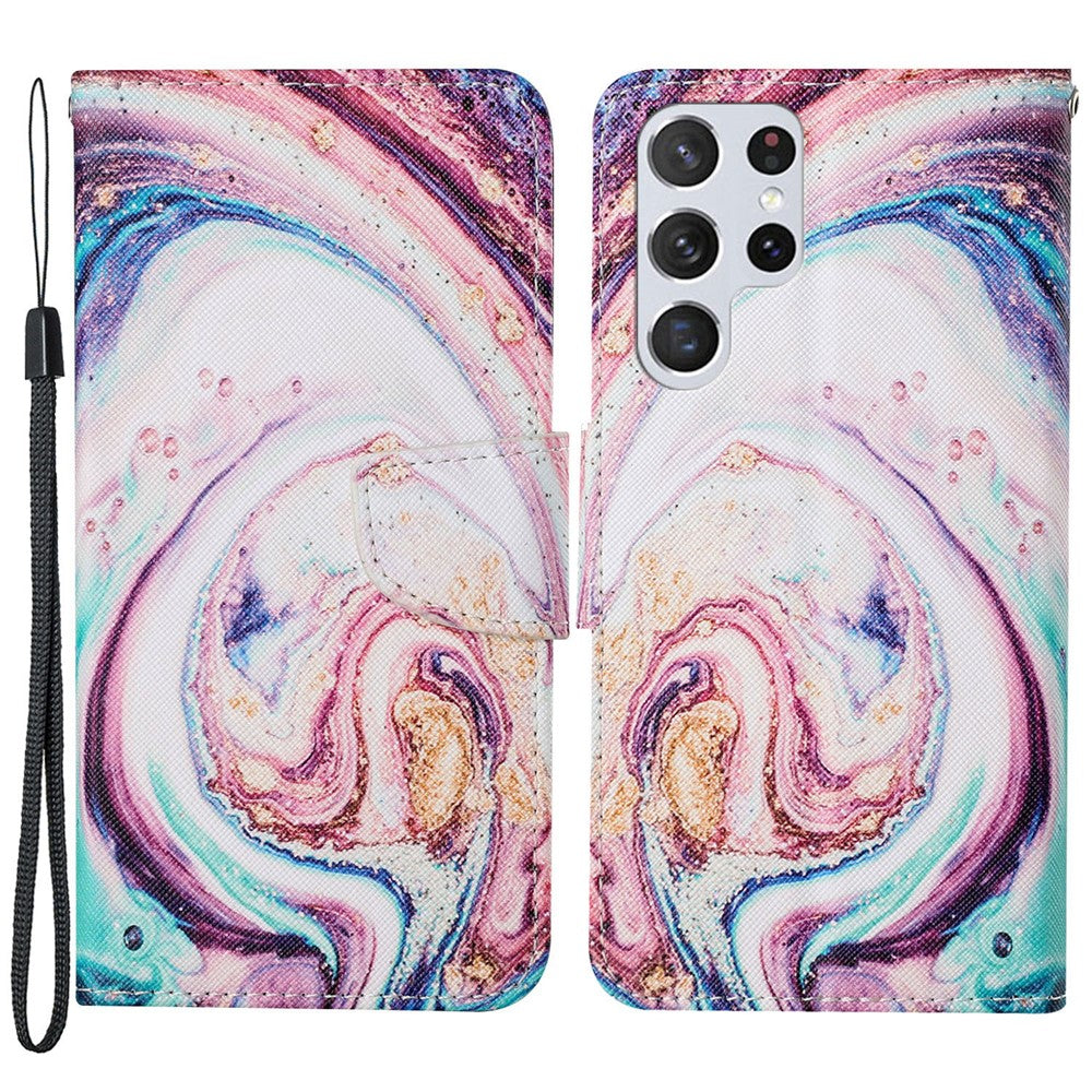 Full Body Protection Cross Texture Pattern Printing PU Leather Phone Case Shell with Stand Wallet for Samsung Galaxy S22 Ultra 5G