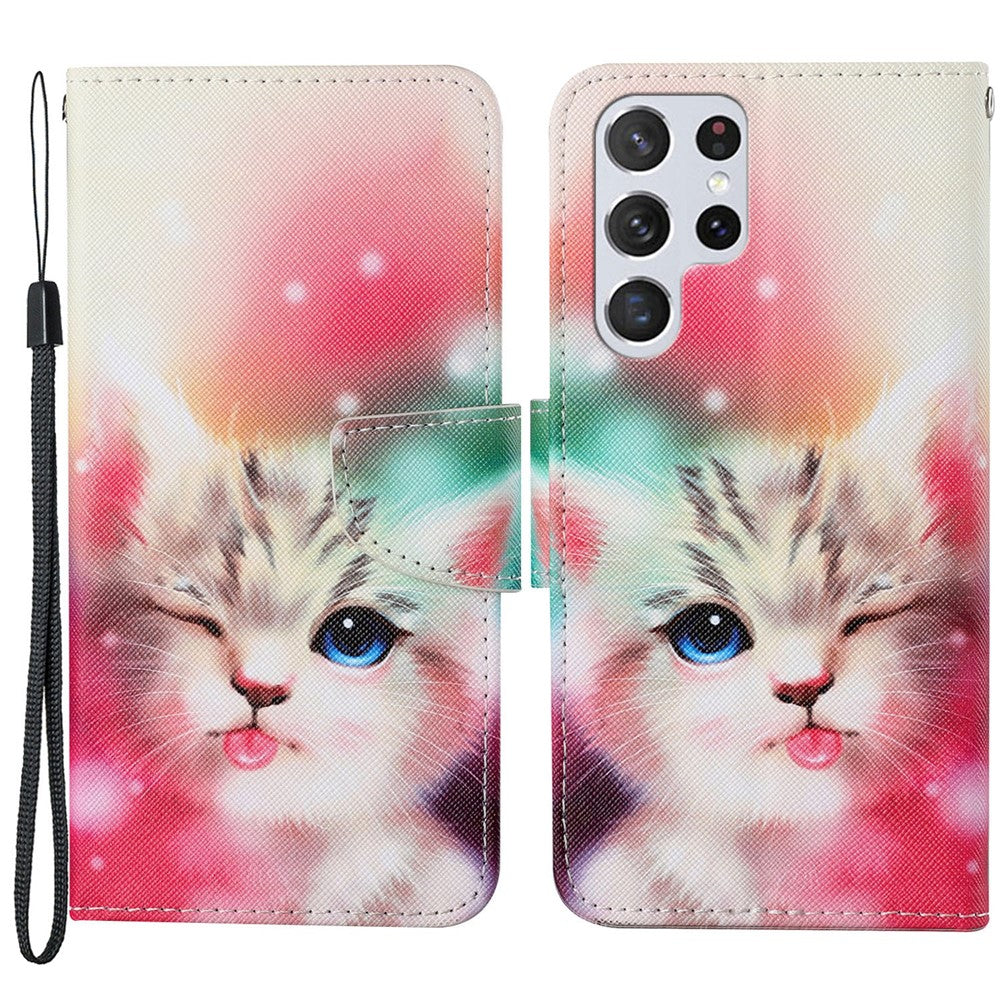 Full Body Protection Cross Texture Pattern Printing PU Leather Phone Case Shell with Stand Wallet for Samsung Galaxy S22 Ultra 5G