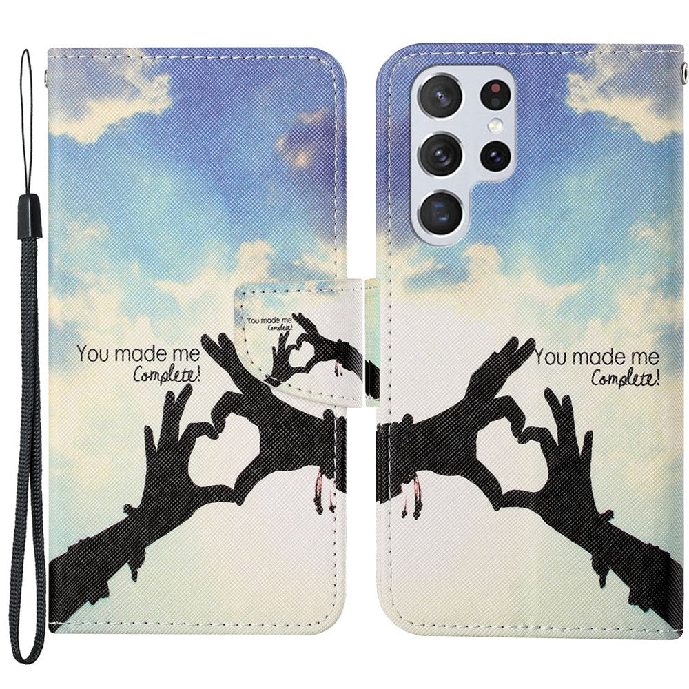 Full Body Protection Cross Texture Pattern Printing PU Leather Phone Case Shell with Stand Wallet for Samsung Galaxy S22 Ultra 5G