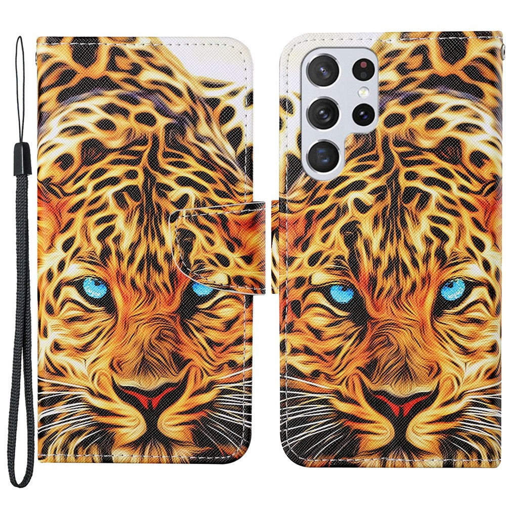 Full Body Protection Cross Texture Pattern Printing PU Leather Phone Case Shell with Stand Wallet for Samsung Galaxy S22 Ultra 5G