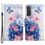 Cross Texture Pattern Printing All-round Protection Leather Phone Case Stand Wallet Shell with Hand Strap for Samsung Galaxy S22+ 5G