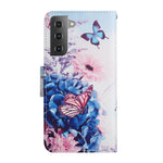 Cross Texture Pattern Printing All-round Protection Leather Phone Case Stand Wallet Shell with Hand Strap for Samsung Galaxy S22+ 5G