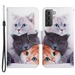 Cross Texture Pattern Printing All-round Protection Leather Phone Case Stand Wallet Shell with Hand Strap for Samsung Galaxy S22+ 5G