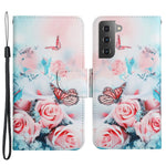 Cross Texture Pattern Printing All-round Protection Leather Phone Case Stand Wallet Shell with Hand Strap for Samsung Galaxy S22+ 5G
