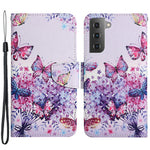 Cross Texture Pattern Printing All-round Protection Leather Phone Case Stand Wallet Shell with Hand Strap for Samsung Galaxy S22+ 5G