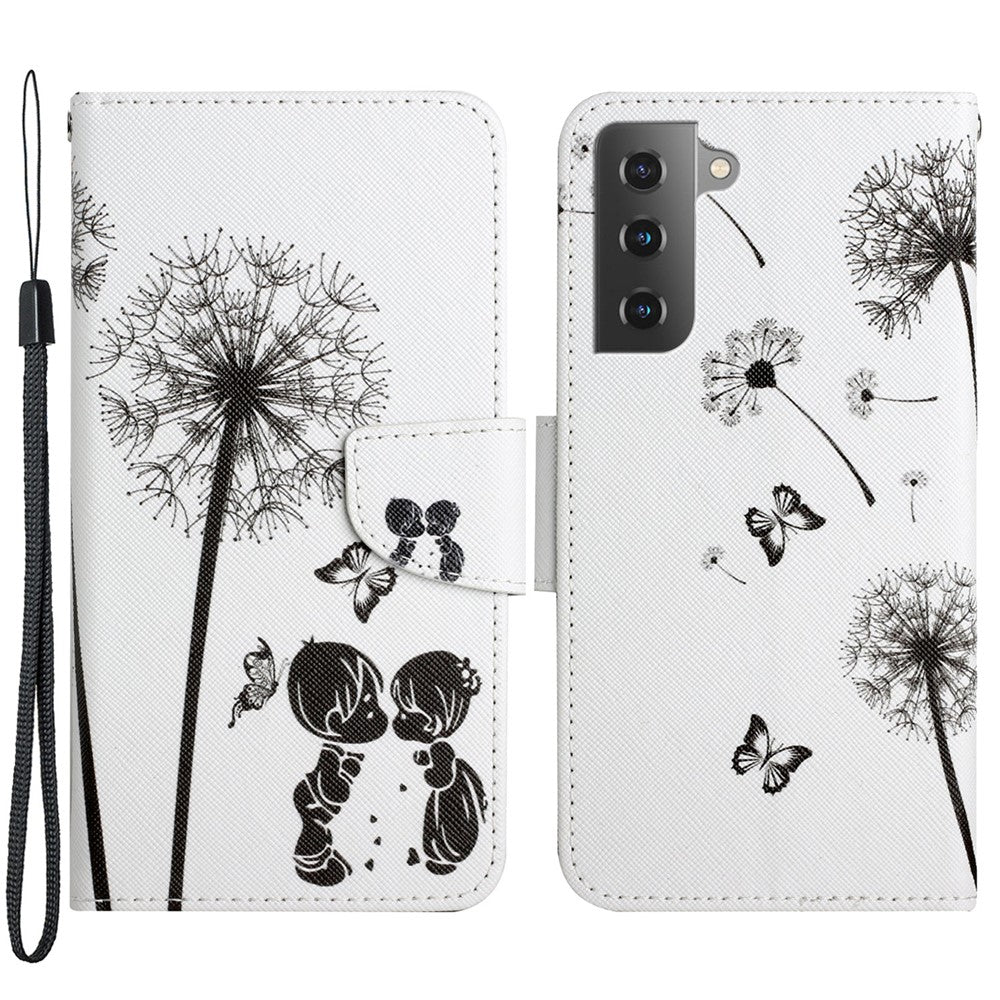 Cross Texture Pattern Printing All-round Protection Leather Phone Case Stand Wallet Shell with Hand Strap for Samsung Galaxy S22+ 5G