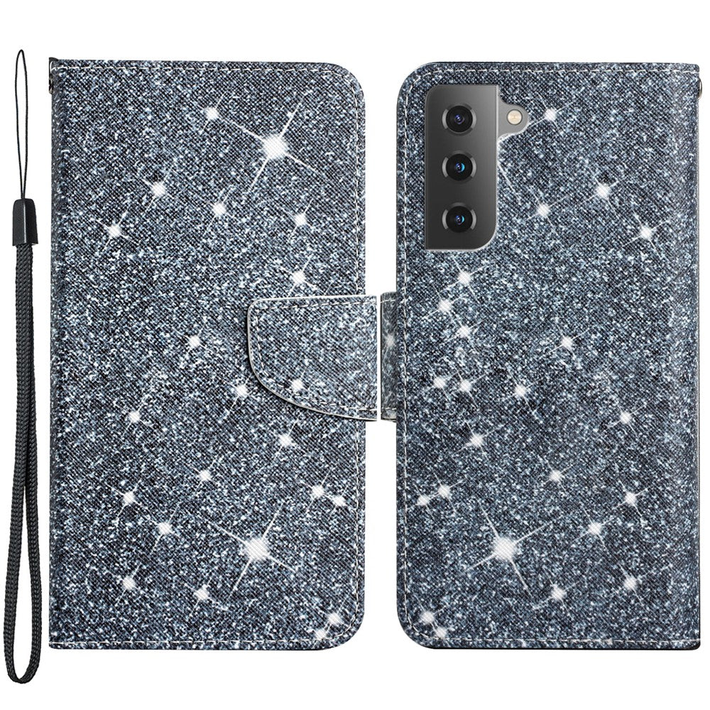 Cross Texture Pattern Printing All-round Protection Leather Phone Case Stand Wallet Shell with Hand Strap for Samsung Galaxy S22+ 5G