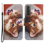 Cross Texture Pattern Printing All-round Protection Leather Phone Case Stand Wallet Shell with Hand Strap for Samsung Galaxy S22+ 5G
