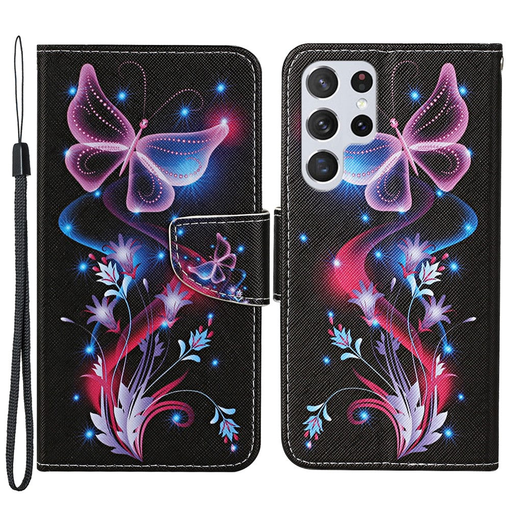 Pattern Printing Stand Wallet Design All-inclusive Protection PU Leather Phone Cover Shell for Samsung Galaxy S22 Ultra 5G