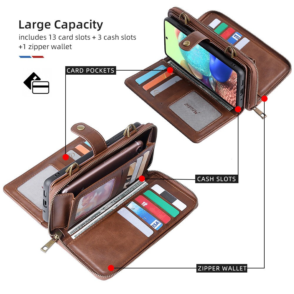 MEGSHI 020 Series Magnetic Absorption Wallet Anti-fall Detachable Design PU Leather TPU Case Shell with Long Strap for Samsung Galaxy A71 5G SM-A716