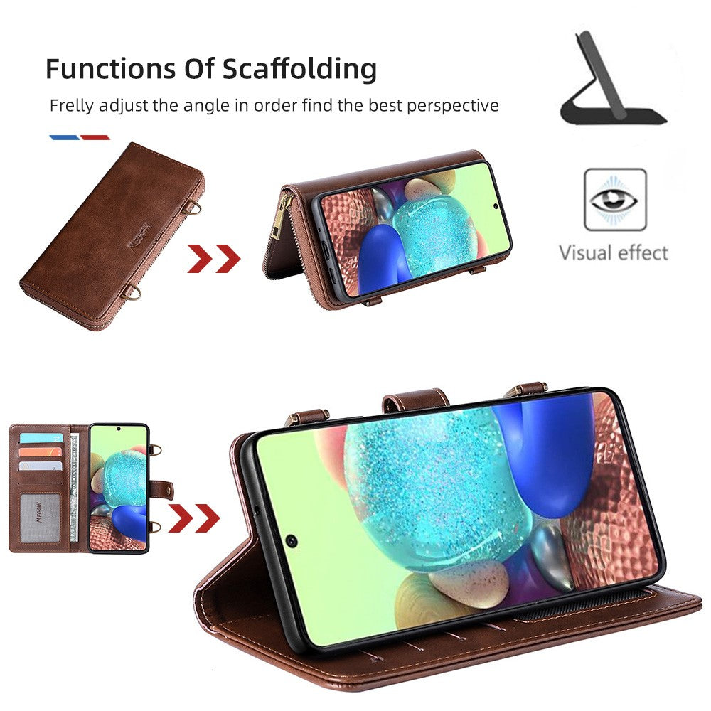 MEGSHI 020 Series Magnetic Absorption Wallet Anti-fall Detachable Design PU Leather TPU Case Shell with Long Strap for Samsung Galaxy A71 5G SM-A716