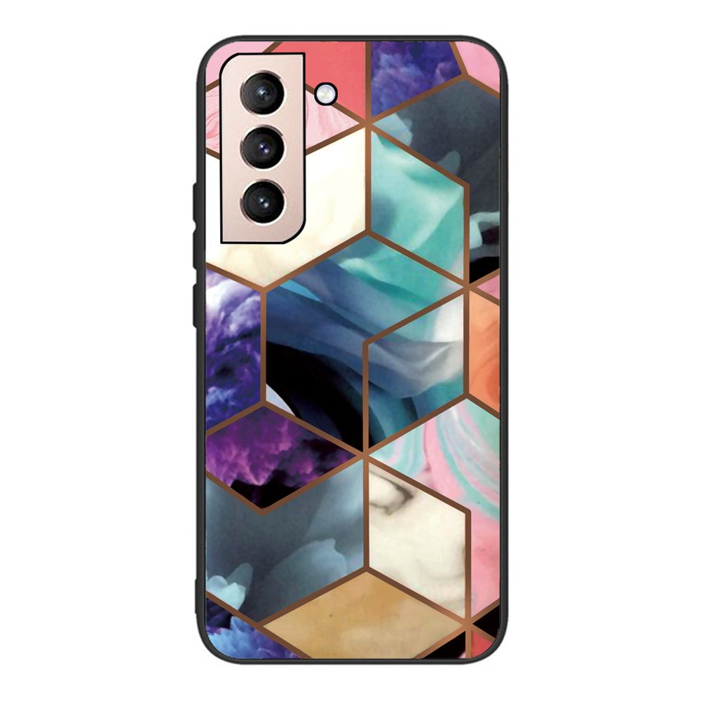 Marble Pattern Anti-drop Anti-scratch Tempered Glass + TPU Phone Back Cover Case for Samsung Galaxy S22 5G