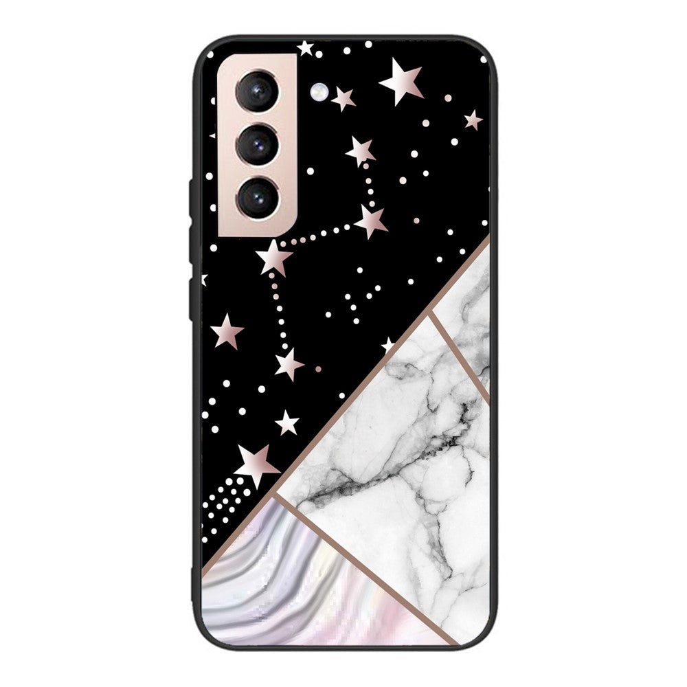Marble Pattern Anti-drop Anti-scratch Tempered Glass + TPU Phone Back Cover Case for Samsung Galaxy S22 5G