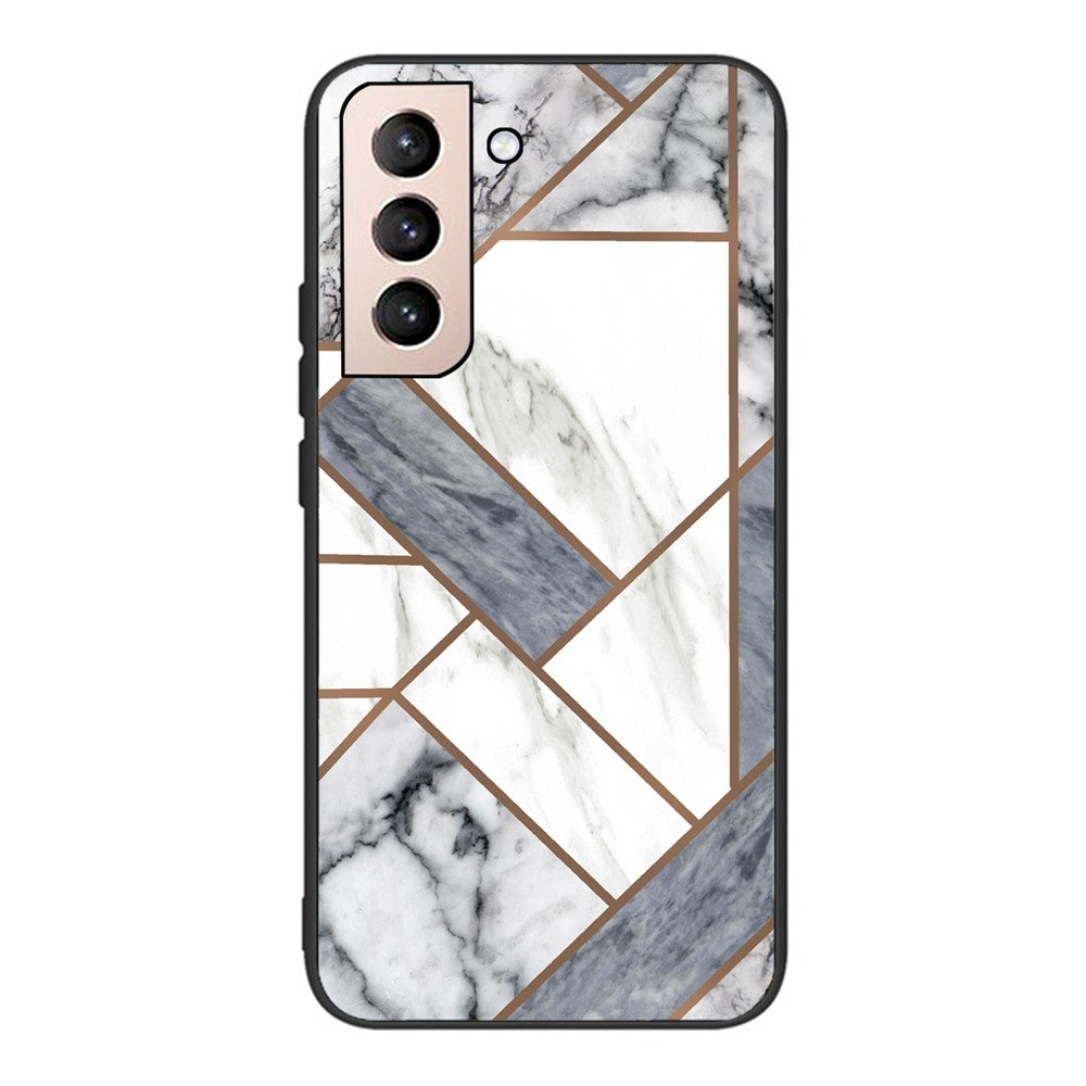 Marble Pattern Anti-drop Anti-scratch Tempered Glass + TPU Phone Back Cover Case for Samsung Galaxy S22 5G