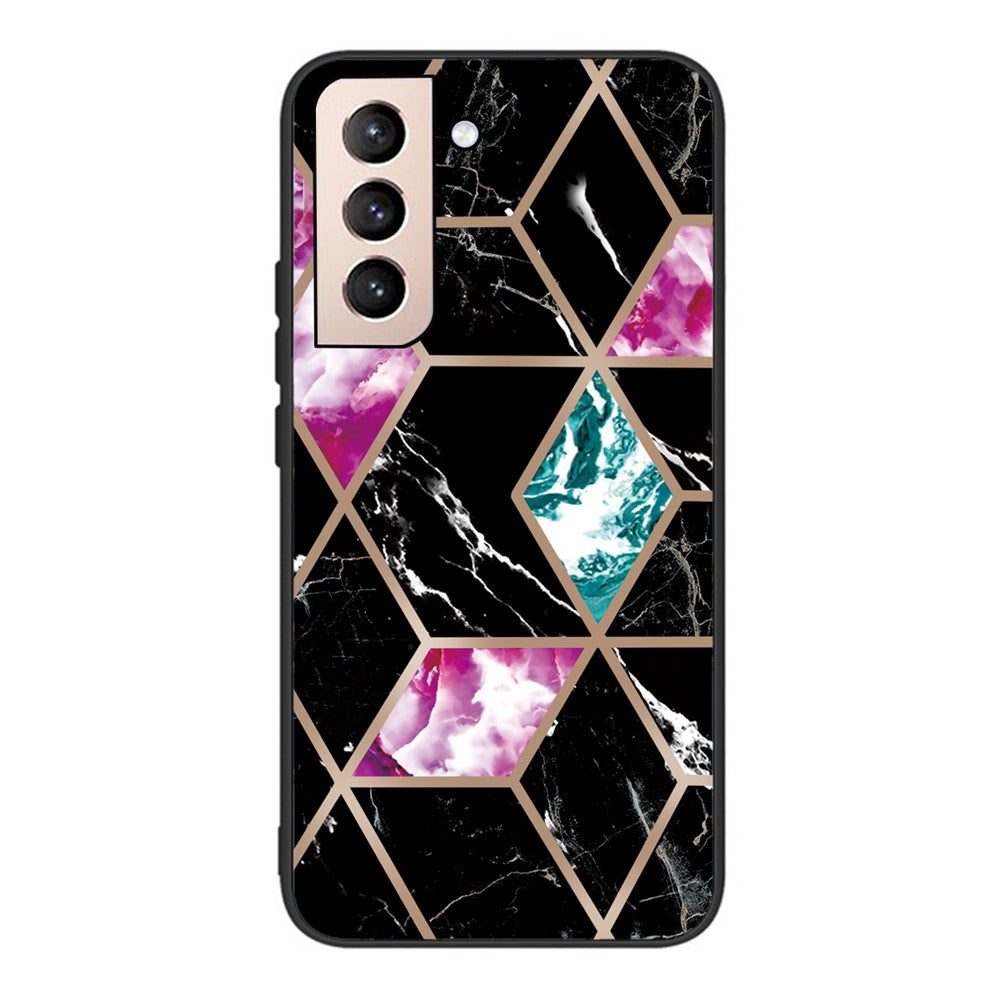 Marble Pattern Anti-drop Anti-scratch Tempered Glass + TPU Phone Back Cover Case for Samsung Galaxy S22 5G