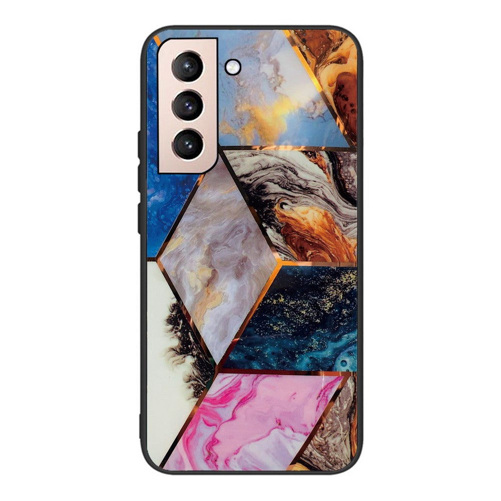 Marble Pattern Anti-drop Anti-scratch Tempered Glass + TPU Phone Back Cover Case for Samsung Galaxy S22 5G