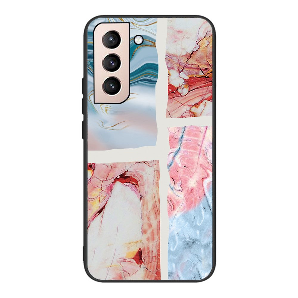 Marble Pattern Anti-drop Anti-scratch Tempered Glass + TPU Phone Back Cover Case for Samsung Galaxy S22 5G