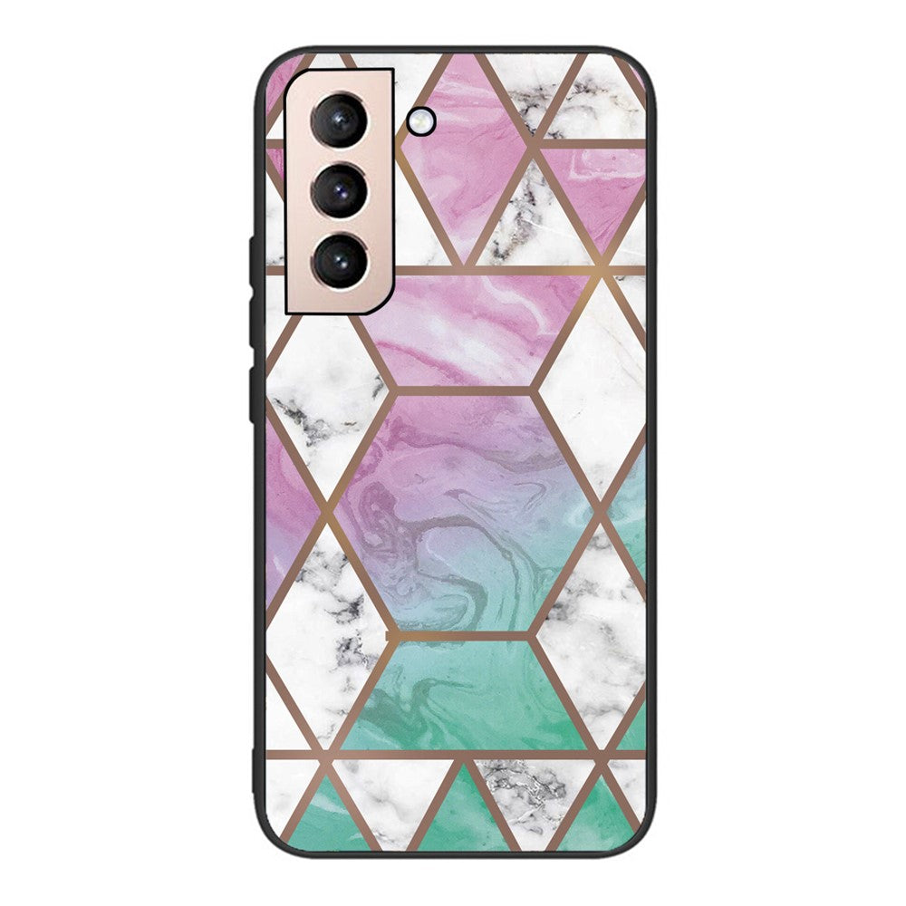 Marble Pattern Anti-drop Anti-scratch Tempered Glass + TPU Phone Back Cover Case for Samsung Galaxy S22 5G