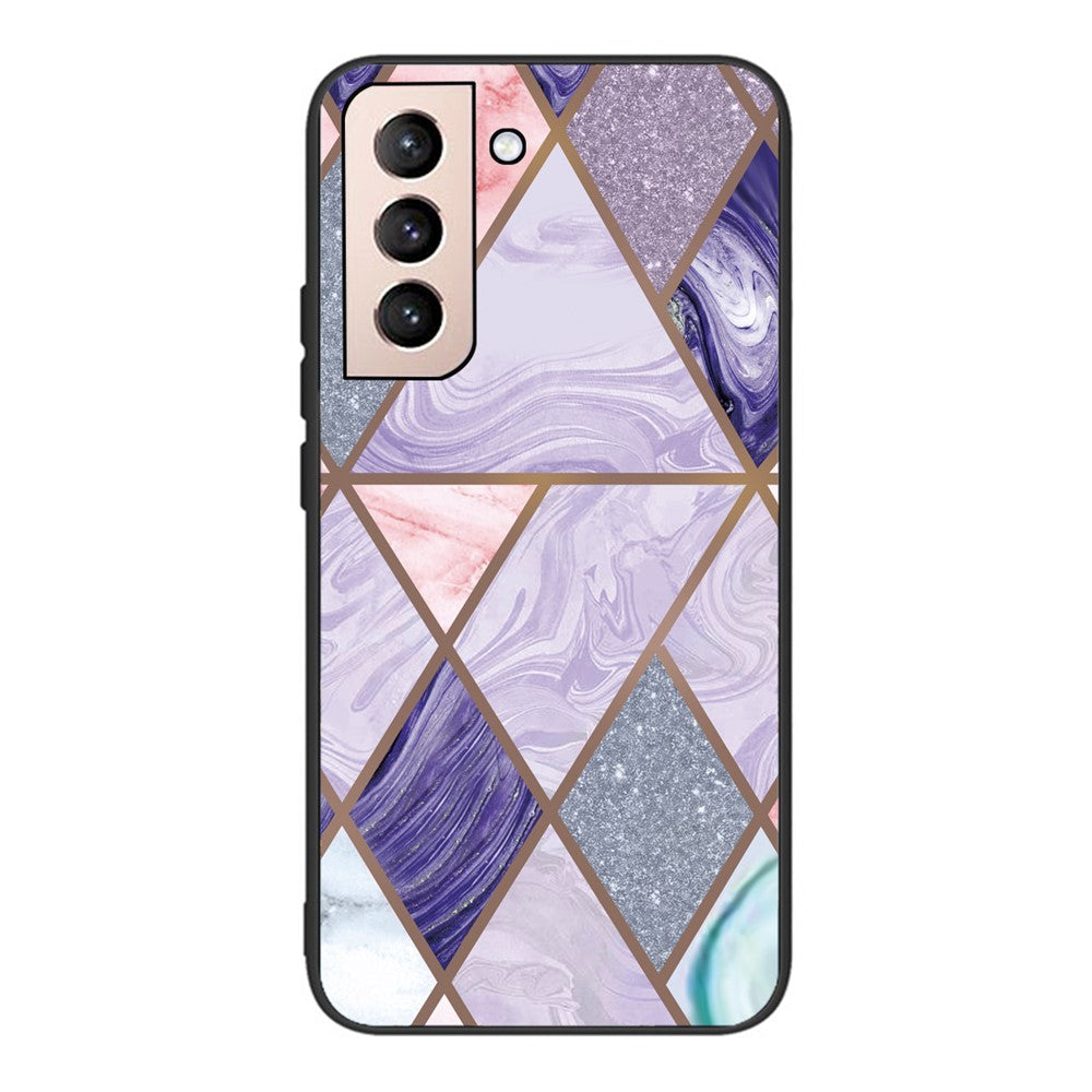 Marble Pattern Anti-drop Anti-scratch Tempered Glass + TPU Phone Back Cover Case for Samsung Galaxy S22 5G