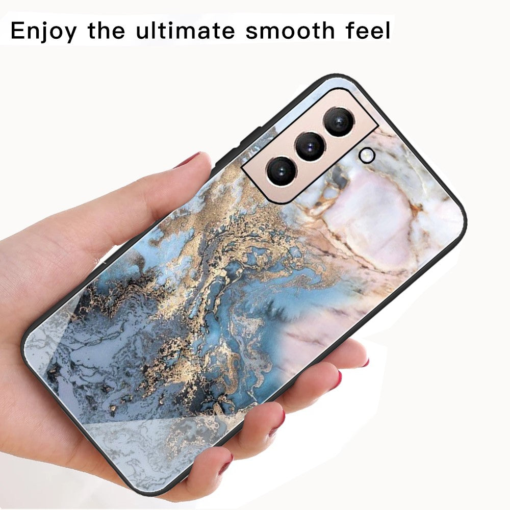 Marmor Mønster Anti-fald Anti-ridse Hærdet Glas + TPU Telefonbagcover Etui til Samsung Galaxy S22 5G