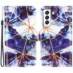 Marble Pattern Splicing Well-Protected Stylish Leather Case Wallet Stand Phone Cover with Handy Strap for Samsung Galaxy S22 5G