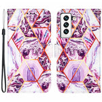 Marble Pattern Splicing Well-Protected Stylish Leather Case Wallet Stand Phone Cover with Handy Strap for Samsung Galaxy S22 5G