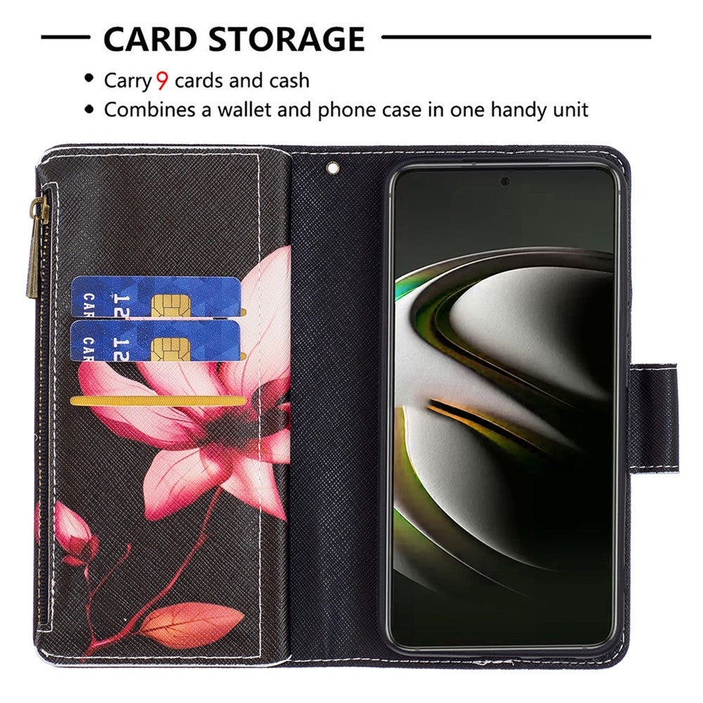 BF03 Pattern Printing Stand Design Zipper Pocket Leather Case Stand Phone Cover with Hand Strap for Samsung Galaxy S22 5G