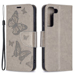 Butterfly Imprinted PU Leather Magnetic Flip Case Wallet Stand Shockproof Cover with Strap for Samsung Galaxy S22 5G