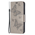 Butterfly Imprinted PU Leather Magnetic Flip Case Wallet Stand Shockproof Cover with Strap for Samsung Galaxy S22 5G