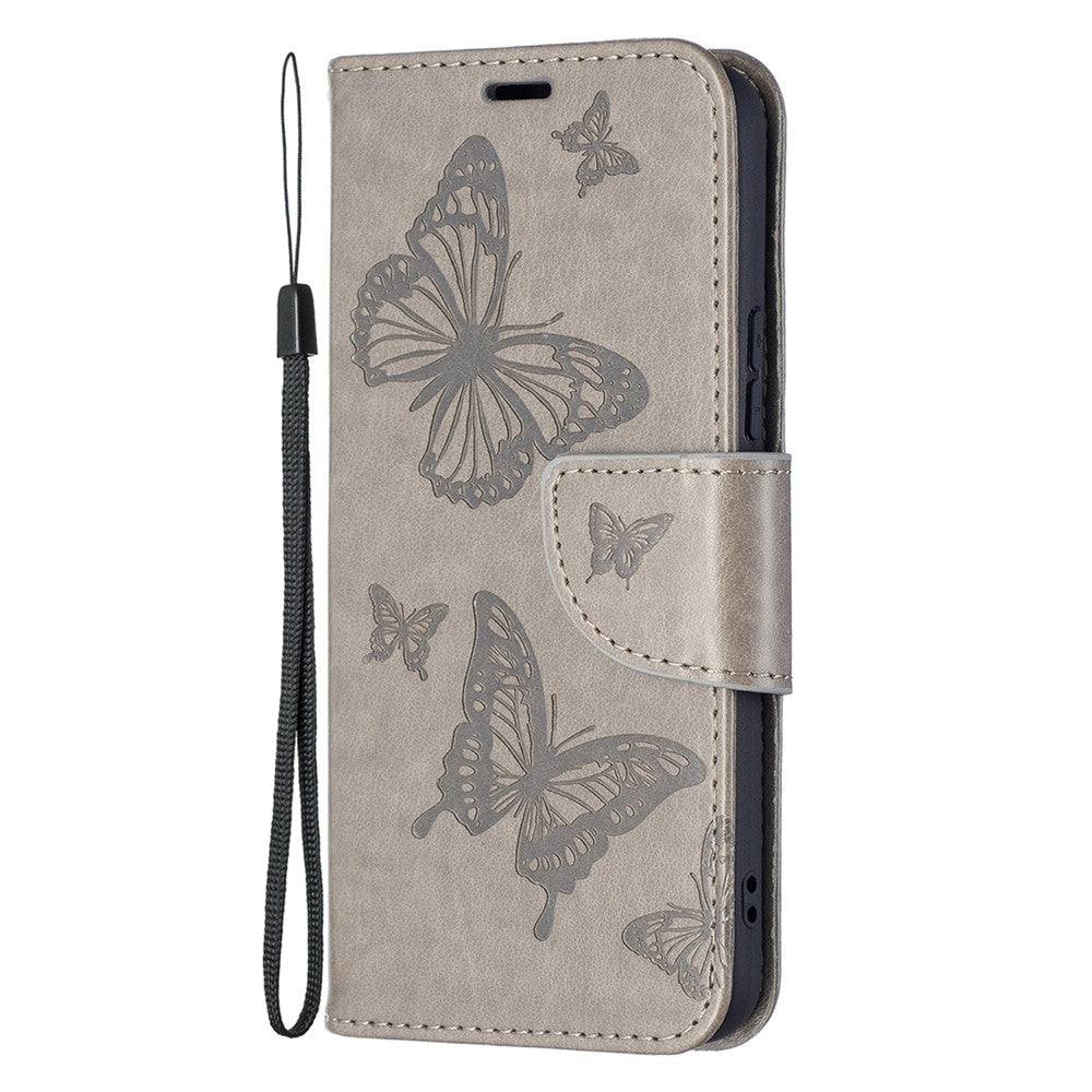 Butterfly Imprinted PU Leather Magnetic Flip Case Wallet Stand Shockproof Cover with Strap for Samsung Galaxy S22 5G