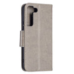 Butterfly Imprinted PU Leather Magnetic Flip Case Wallet Stand Shockproof Cover with Strap for Samsung Galaxy S22 5G