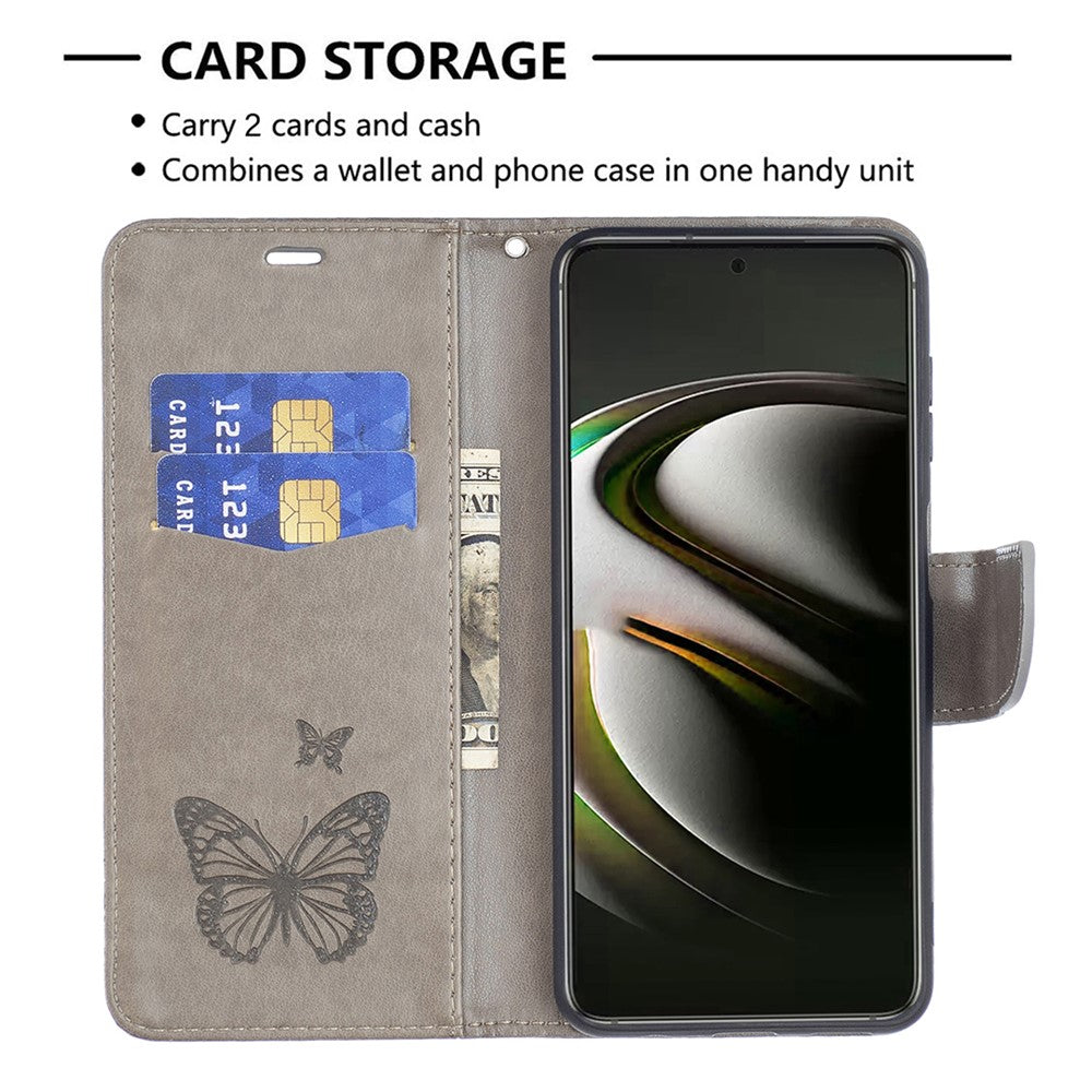 Butterfly Imprinted PU Leather Magnetic Flip Case Wallet Stand Shockproof Cover with Strap for Samsung Galaxy S22 5G