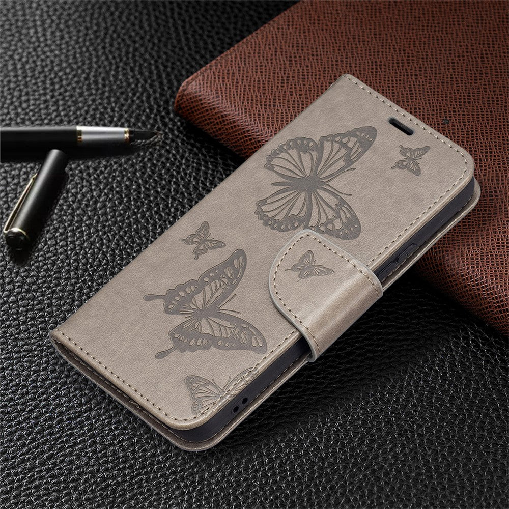 Butterfly Imprinted PU Leather Magnetic Flip Case Wallet Stand Shockproof Cover with Strap for Samsung Galaxy S22 5G