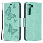 Butterfly Imprinted PU Leather Magnetic Flip Case Wallet Stand Shockproof Cover with Strap for Samsung Galaxy S22 5G