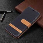 Påsplejsning af jeansstof Magnetisk lukning Stander PU-læderpung Lædertelefoncover med bæresnor til Samsung Galaxy S22 5G